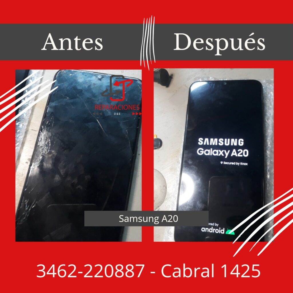 Antes y después de cambio de módulo en Samsung a20