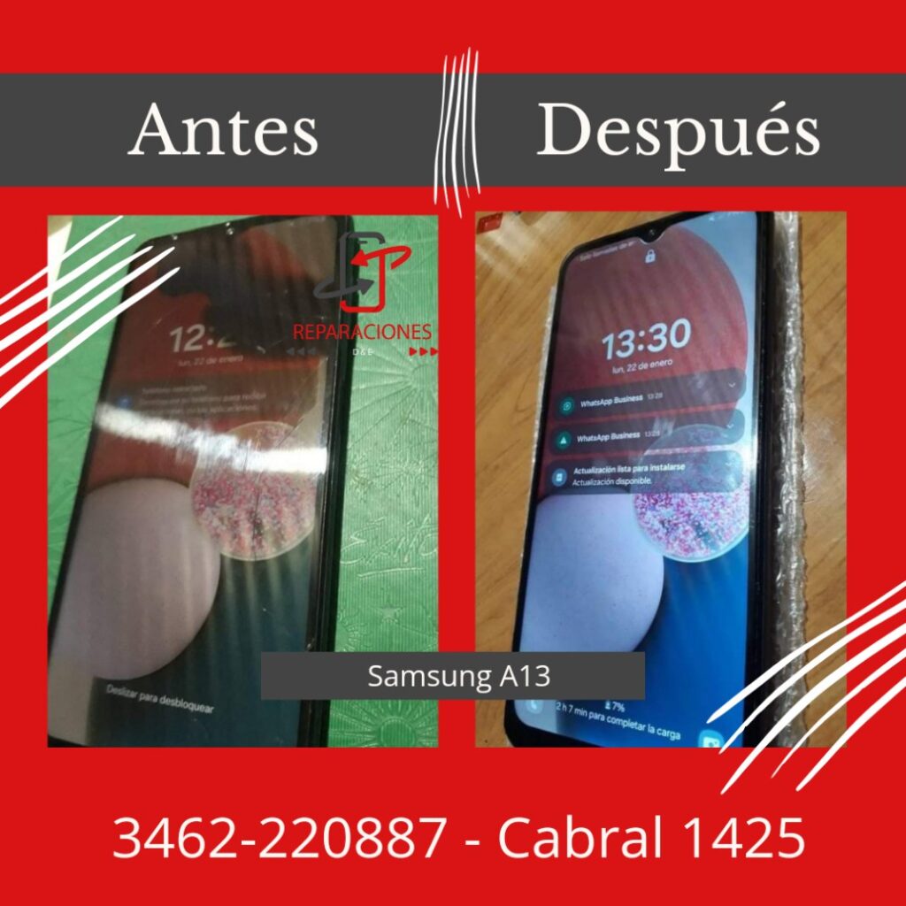 Antes y después de cambio de módulo en Samsung a13