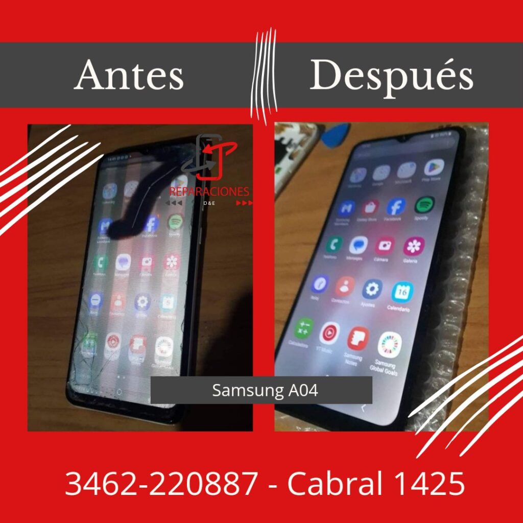 Antes y después de cambio de módulo en Samsung a04