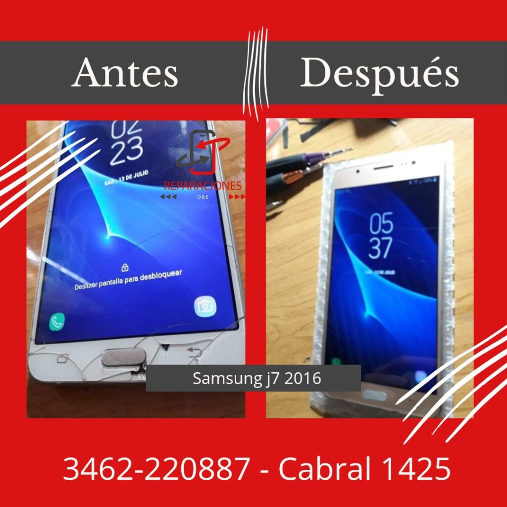 Antes y después de cambio de módulo en Samsung j7 2016